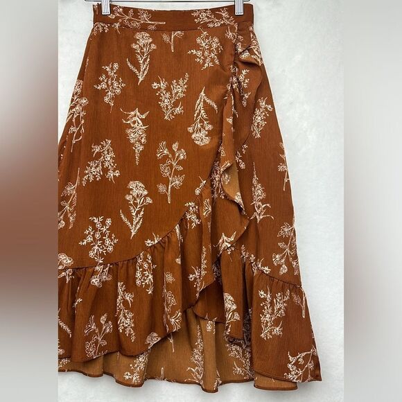 FLORAL FRILL WRAP SKIRT Sz XS Ruffle Hem - Picture 2 of 7